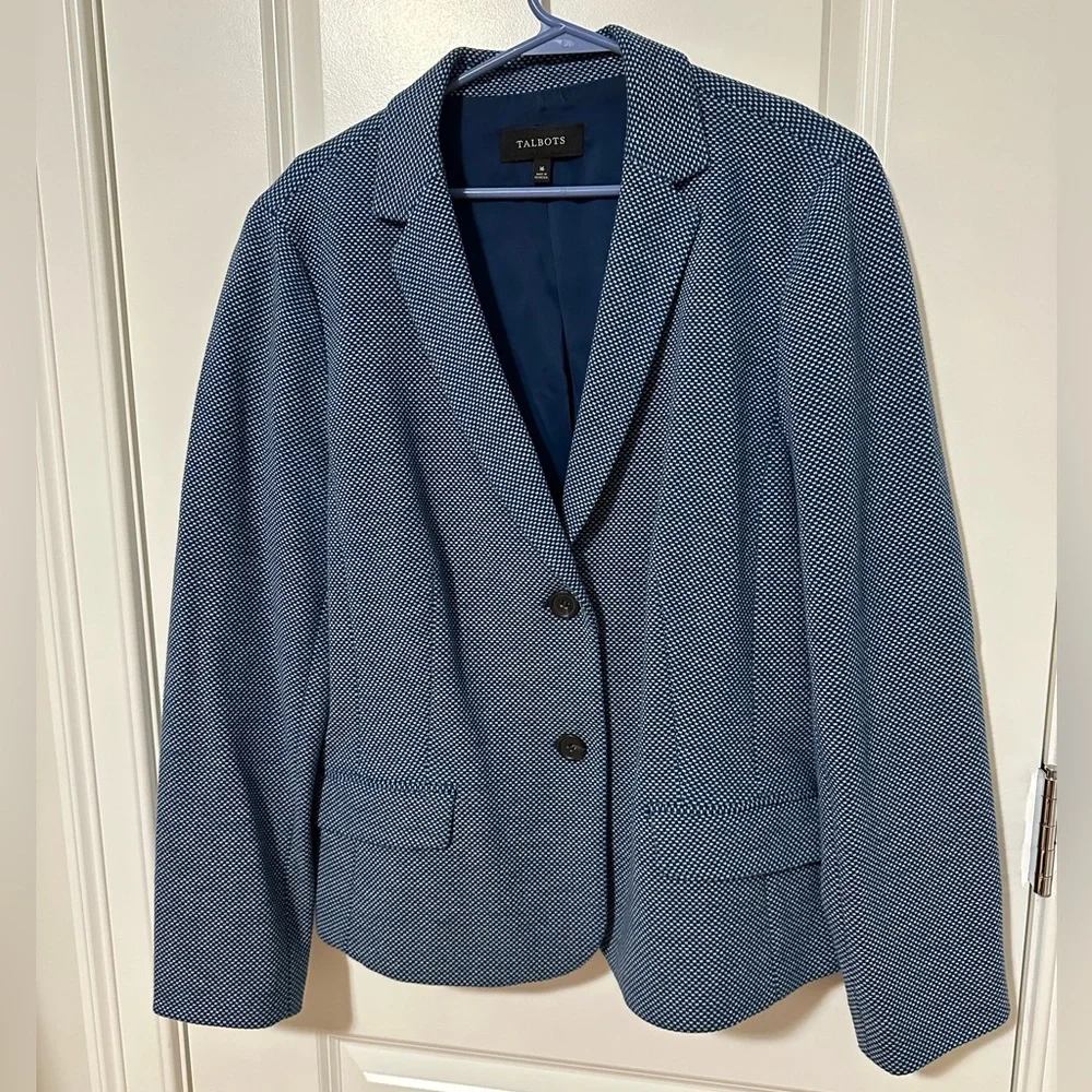 Talbots Blue Cotton-Blend Blazer with Flap Pockets - Picture 1 of 4